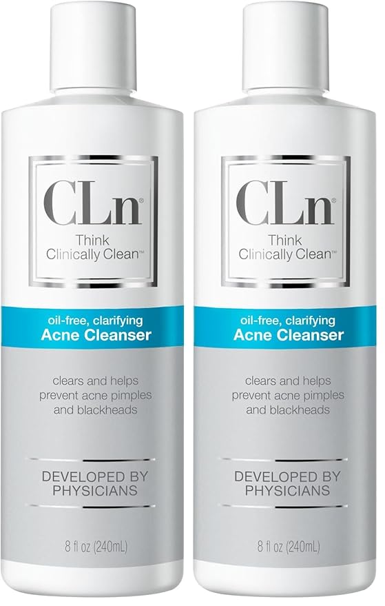 CLn® Acne Cleanser-The Only Cleanser with 0.5% Salicylic Acid Preserved with Sodium Hypochlorite for Clarifying Skin from Blackheads & Breakouts, Oil-Free & Fragrance-Free, 8 fl oz (Pack of 2)