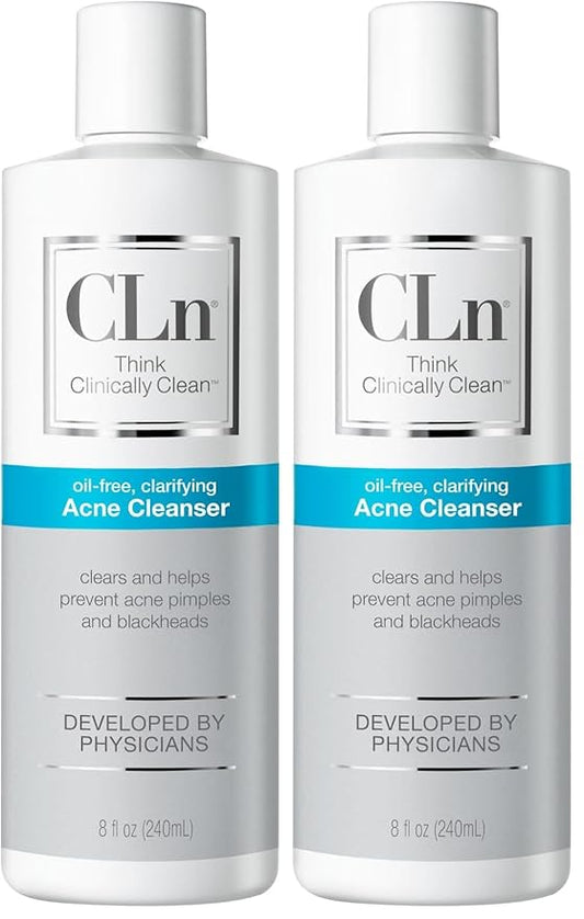 CLn® Acne Cleanser-The Only Cleanser with 0.5% Salicylic Acid Preserved with Sodium Hypochlorite for Clarifying Skin from Blackheads & Breakouts, Oil-Free & Fragrance-Free, 8 fl oz (Pack of 2)