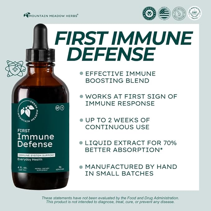 Mountain Meadow Herbs First Immune Defense | All Natural Immune Support in a Fast Acting Liquid Supplement - 4 oz.