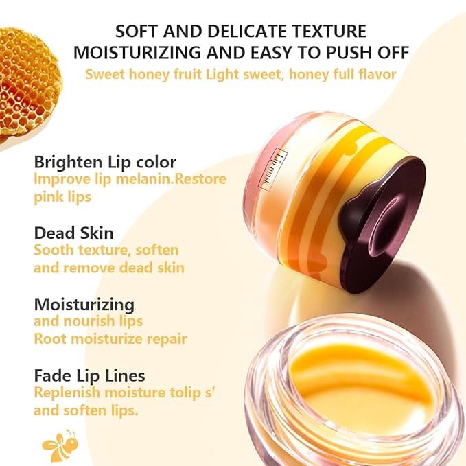 Honey Lip Balm, Strawbemy Apple Watermelon Cherries, Coconuts, Peaches, Grapes, Mint Lip Mask, Moisturizing Lip Sleeping Mask, Hydrate Repair Prevent Dry Cracked Lip (4 Flavors)