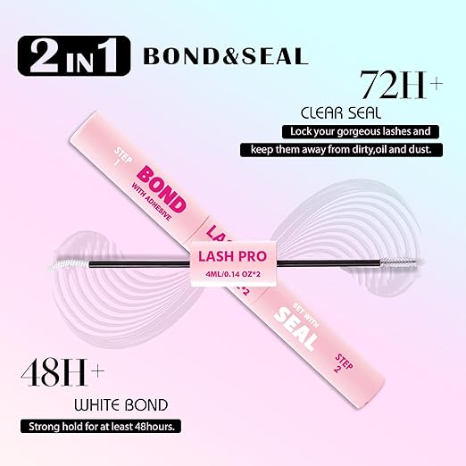 White Lash Bond and Seal Waterproof Glue for Eyelash Cluster, Long-Lasting, Strong Hold 72H+, Non-Irritating, Latex-Free, 2-in-1 Lash Glue for DIY Lash Extensions at Home