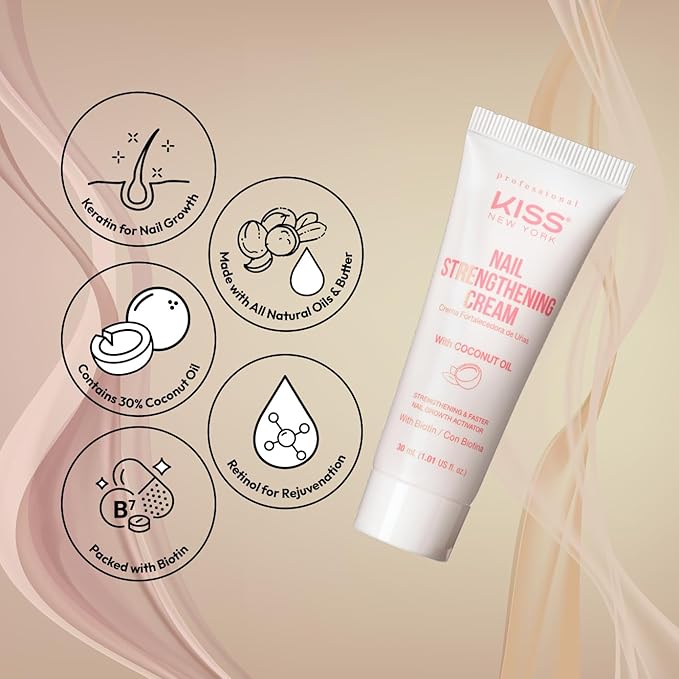 Kiss New York Nail Strengthening Cream with Coconut Oil, Nail Growth & Conditioning Cream Nail Treatment, Made in Korea