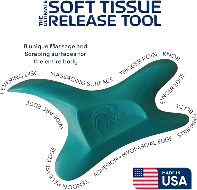 The Wave Tool, The Ultimate Soft Tissue Release All-in-One Ergonomic Scraper and Massage Bodywork Tool for Trigger Points, Muscle Pain, Scars, and Athletic Recovery, Made in USA (Deep sea Teal)