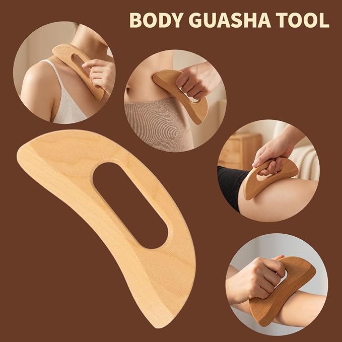 3Pcs Wood Therapy Massage Tools Set for Body Sculpting | Massage Roller Rope, Gua Sha Board for Lymphatic Drainage, Neck, Back, Waist and Legs