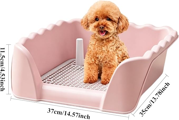 Indoor Outdoor Dog Potty Training Tray, Reusable Puppy Litter Box for Small & Medium Puppies, Pet Potty Pad Holder Toilet for Puppy Training 14.57''LX4.53''HX13.78''W (Pink)