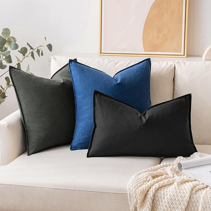 MIULEE Euro Shams Decorative Linen Pillow Covers 26x26 Inch Navy | Pack of 2, Boho Farmhouse Modern Accent Throw Pillows, Soft Neutral Cushion Covers, Home Decor for Bed Sofa Couch Living Room