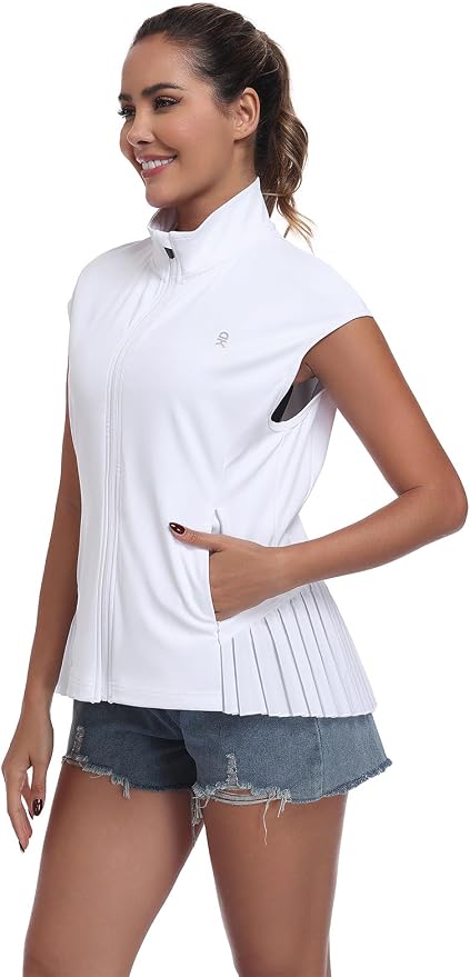 Little Donkey Andy Women's Golf Vest Outerwear | Pleated Hem Sleeveless Athletic Jacket for Running Yoga Tennis
