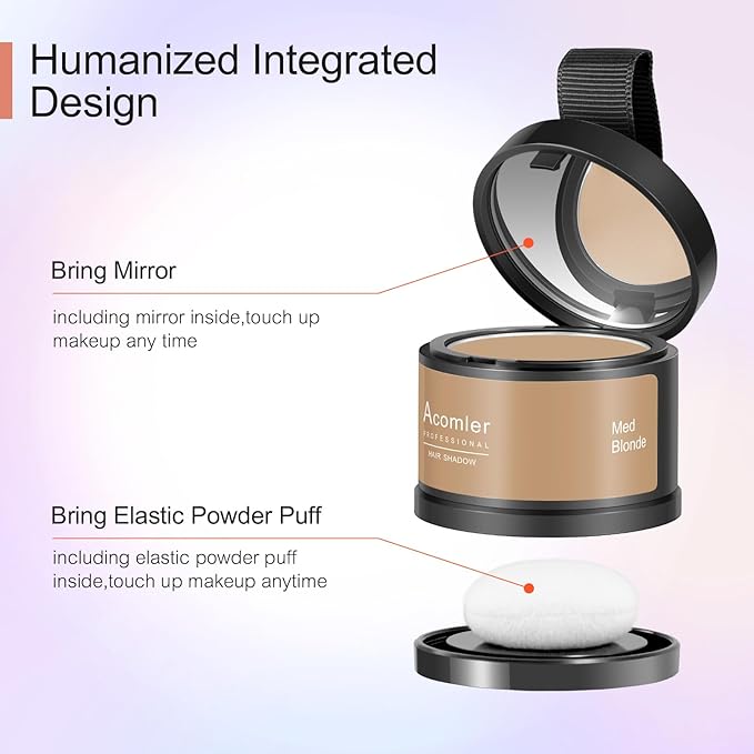Acomler Instantly Root Cover Up Hairline Shadow Powder,Root Touch Up Hair Color Powder,Medium Blonde for Thinning Hair,Grey Hair Coverage for Women Men with Eyebrow,Beard Line,Bald Spot(Medium Blonde)