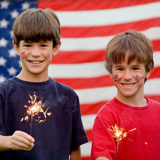 ArtCreativity American USA Patriotic Individual Tattoos for Kids (Pack of 144) Non-Toxic 1.5 Inch Pre-Cut Temporary Tattoos - Red White and Blue, July 4th Labor Day Tattoo Party Favors and Accessories