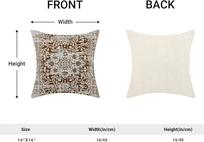 AEIOAE Boho Pillow Covers 16x16 Inch Set of 2,Brown Beige Carpet Pattern Throw Pillows Case,Ethnic Design Retro Outdoor Decorative Square Linen Farmhouse Decor Cushion Covers for Home Sofa Couch