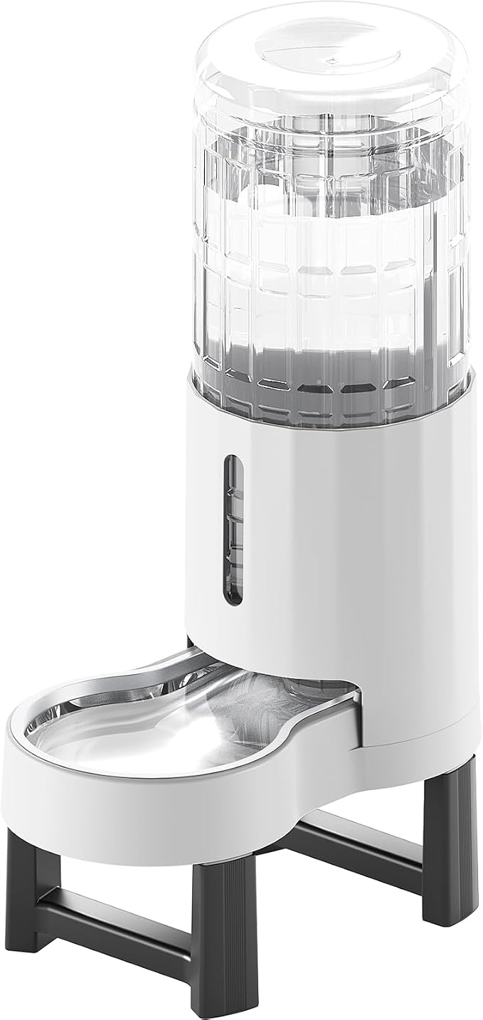 CZPET Elevated Dog Water Bowl Dispenser for Large Dogs (9.5L+Stand,White) | With Stainless Steel Bowl Gravity Waterer, Large Capacity and Drinking Area Noise-Free for Pets