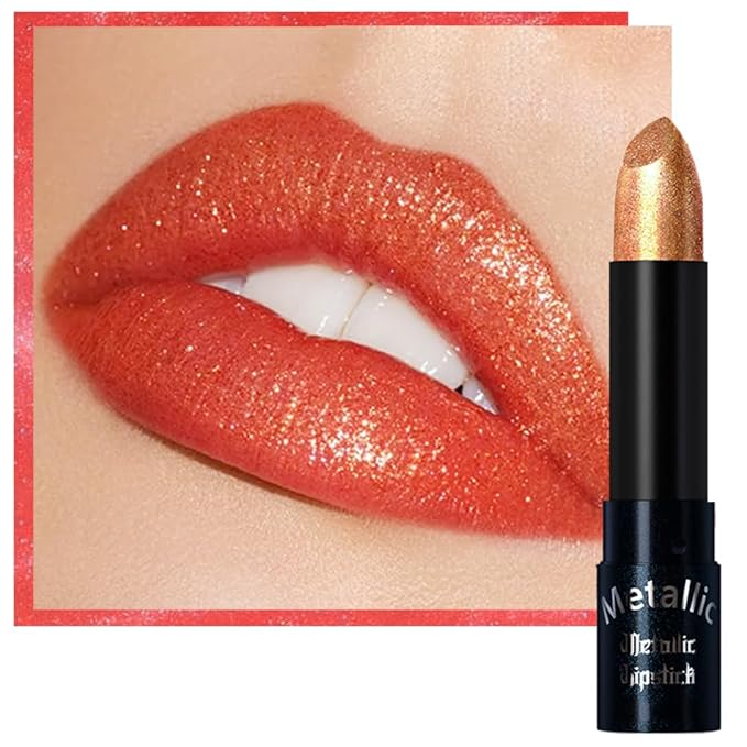 Kaely Glitter Metallic Lipstick, Shimmer Metallic Lipsticks for Women, High Pigmented Lip Gloss Long Lasting Waterproof Smudge Proof 24 Hour, Halloween Makeup, Vegan & Cruelty-Free, 08