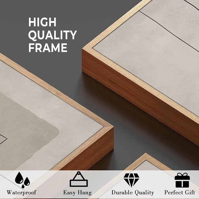 ANHUIB Modern Abstract Wall Art Canvas,Neutral Abstract Wall Art Framed,Contemporary Minimalist Prints,Geometric Line Artwork,3 Piece 24 * 36IN Mid Century Painting for Living Room Bedroom Office