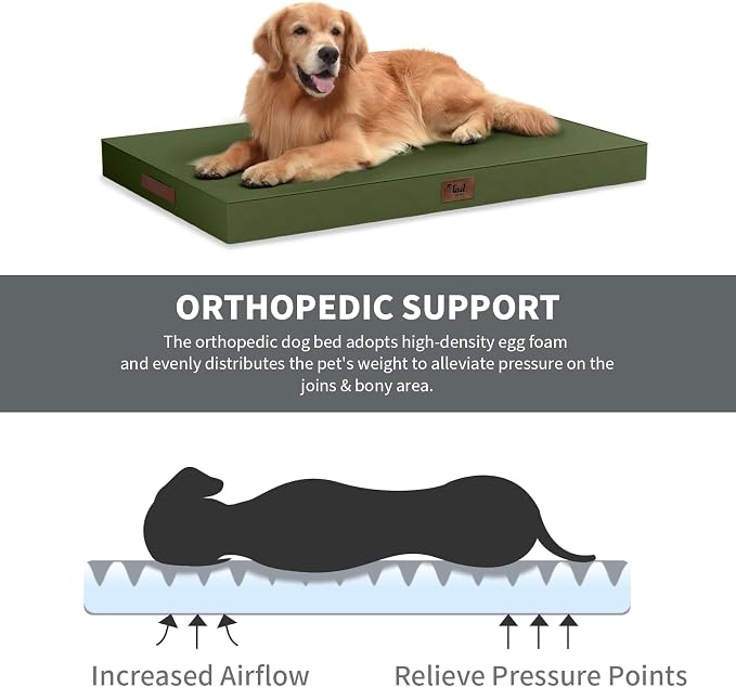 Outdoor Extra Large Dog Bed XXL for Giant Breed Dogs | Egg Crate Orthopedic Foam, Fits 48x30 Crates, TPU Waterproof Layer, Machine Washable 1680D Oxford Cover, Up to 110 lbs