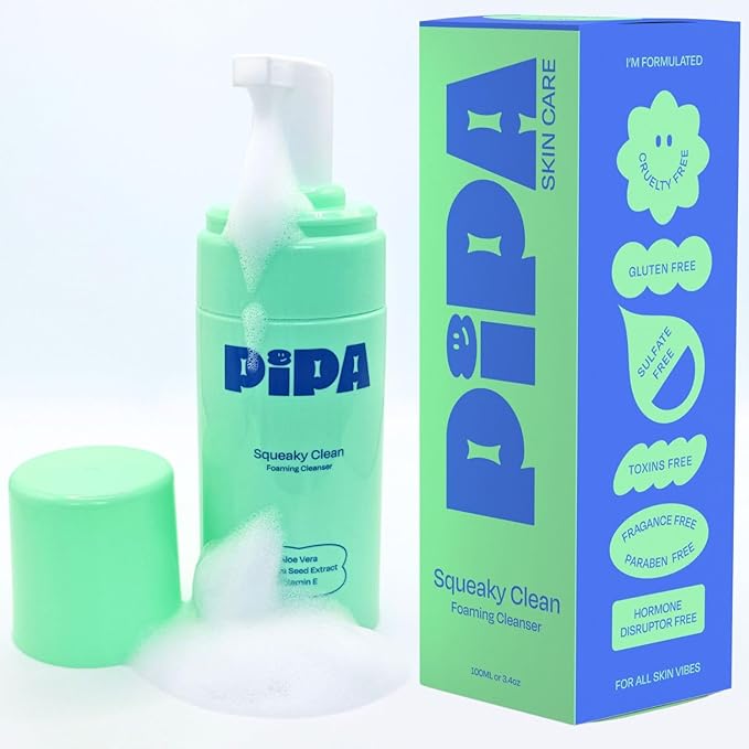 Pipa Skincare Squeaky Clean Foaming Cleanser 3.4 fl oz | Gentle Face Wash for Kids & Teens Ages 8 to 13 | Fragrance-Free, Dermatologist & Pediatrician Approved | Daily Hydrating Facial Cleanser