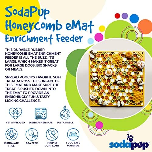 SodaPup Honeycomb eMat – Durable Lick Mat Feeder Made in USA from Non-Toxic, Pet-Safe, Food Safe Rubber for Mental Stimulation, Avoiding Overfeeding, Fresh Breath, Digestive Health, Calming, & More