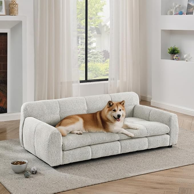 51"×28" Large Dog Sofa, for Large & Extra Large Dogs | Detachable Cushion | Reinforced Low Base|Non-Sagging |Breathable Linen Fabric | Soft Cushion | Armrest & Backrest |Beige