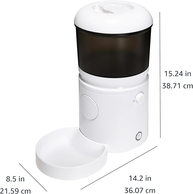 Amazon Basics Automatic Cat Feeder with Programmable Voice Recorder, Slow Feed, Portion Control, 4L Capacity, White