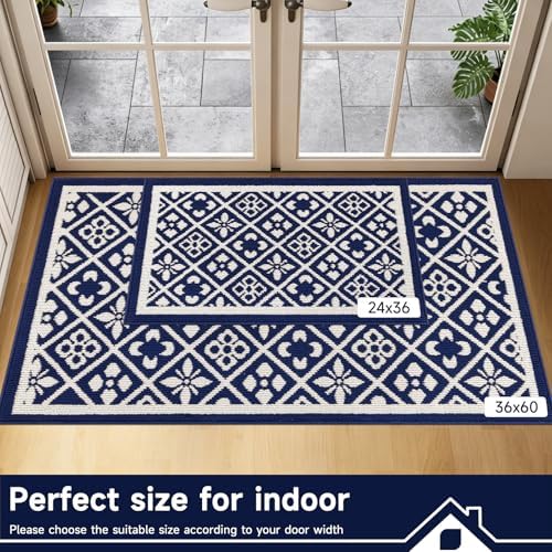 Ileading Indoor Door Mat 2x3ft, Absorbent Muddy Mats for Dogs, Low-Profile Entrance Welcome Mat with Non-Slip Rubber Backing, Washable Runner Carpet for Hallway,Entryway,Kitchen(Navy)