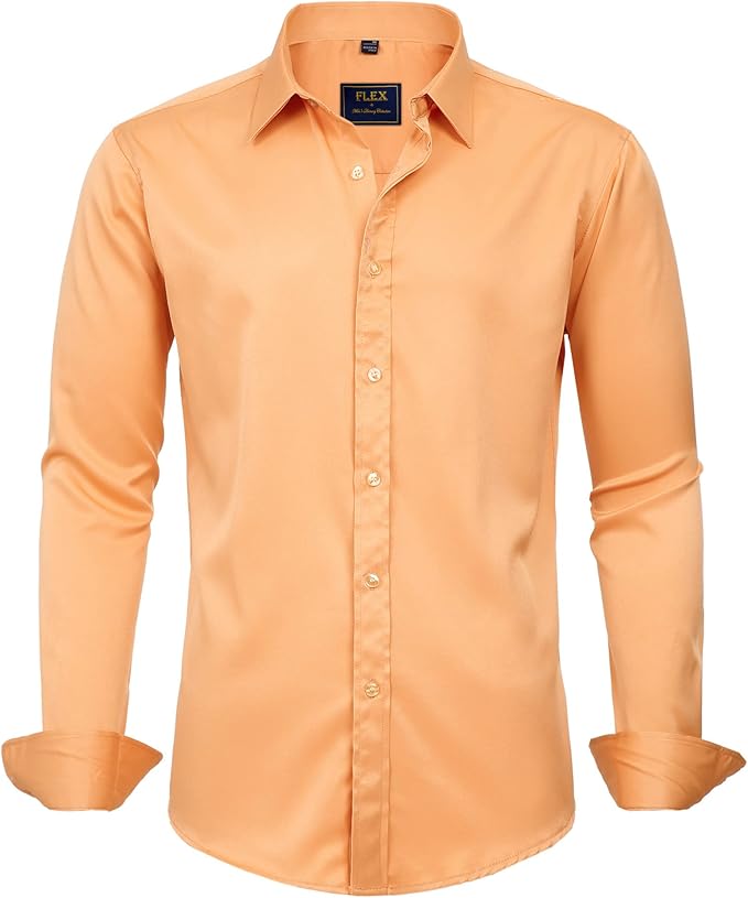 J.VER Men's Dress Shirts Solid Long Sleeve Stretch Wrinkle-Free Formal Shirt Business Casual Button Down Shirts