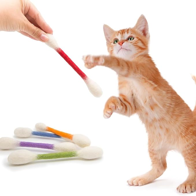 6 PCS Swabs Cat Toys with Catnip,Cat Qtip Toy,Cotton Swabs Cat Toys with Catnip,Durable for Chew,Interactive Kitty Kick Sticks for Cat Lovers Gift,Sturdy Teething Chew Toy (White)