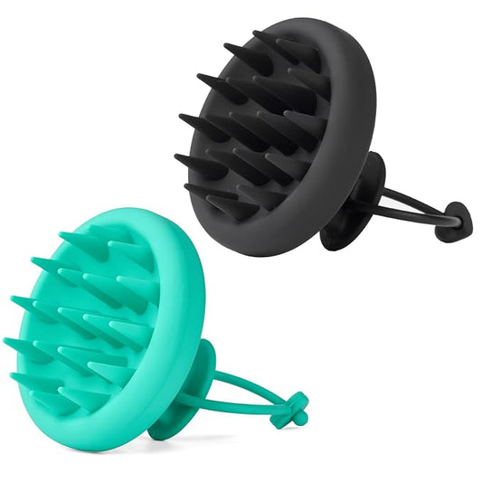 2 Pack Scalp Massager Shampoo Brush, Soft Silicone Bristles Head Scrubber for Deep Cleansing, Dandruff Removal & Hair Growth, Wet & Dry Use, Eco-Friendly Shower Brush, Black & Green