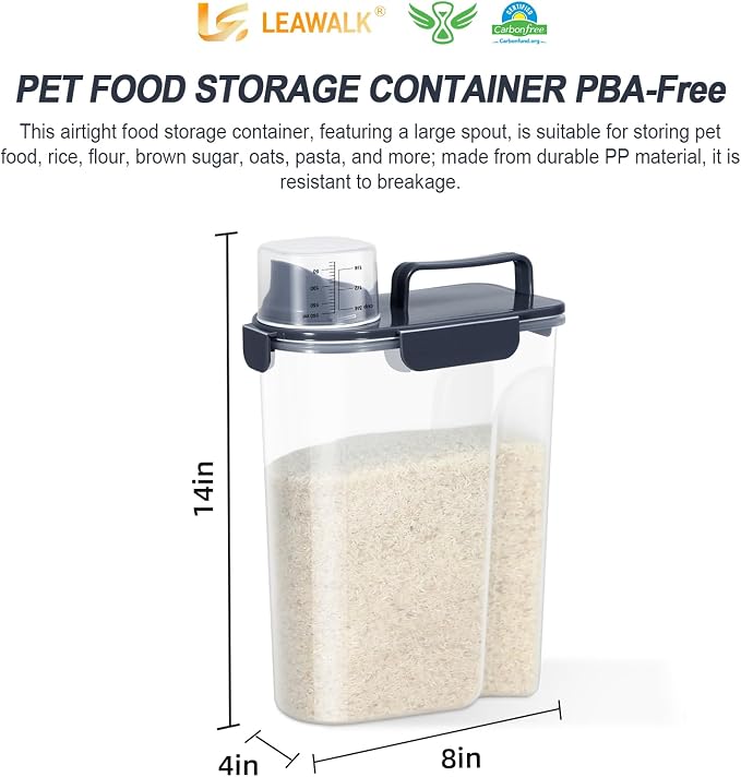 LEAWALK Airtight Rice Storage Container, 7-10Lbs Cereal Dry Food Flour Bin, Pet Dog Cat Food Dispenser with Measuring Cup, BPA Free Plastic Kitchen and Pantry Organization Bin for Sugar-Lnk Blue