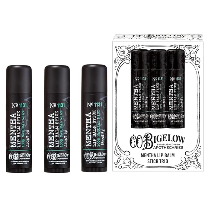 C.O. Bigelow Mentha Lip Balm Sticks, Pack of 3 Bulk Lip Balm Sticks with Shea Butter & Peppermint Oil, 0.15 oz