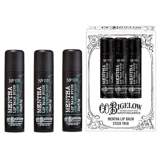 C.O. Bigelow Mentha Lip Balm Sticks, Pack of 3 Bulk Lip Balm Sticks with Shea Butter & Peppermint Oil, 0.15 oz
