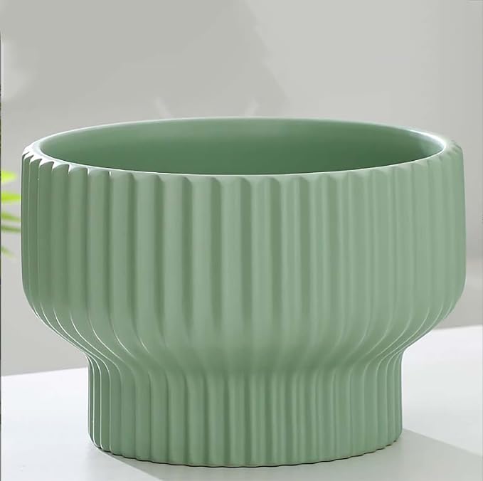 Puoyik 2 Piece Set of Flower Pots 8/6 inches, Ceramic Flower Pots with Drainage Holes, Indoor and Outdoor Plant Flower Planter (7.8/5.9 Green)