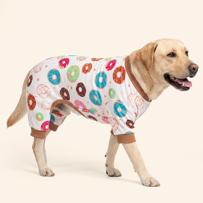 KYEESE Velvet Dog Pajamas for Medium Large Dogs Soft Onesie, Donut | 4-Way Stretch, Lightweight & Breathable, Reduces Shedding, Gentle on Sensitive Skin, Recovery Support, Easy Potty Breaks