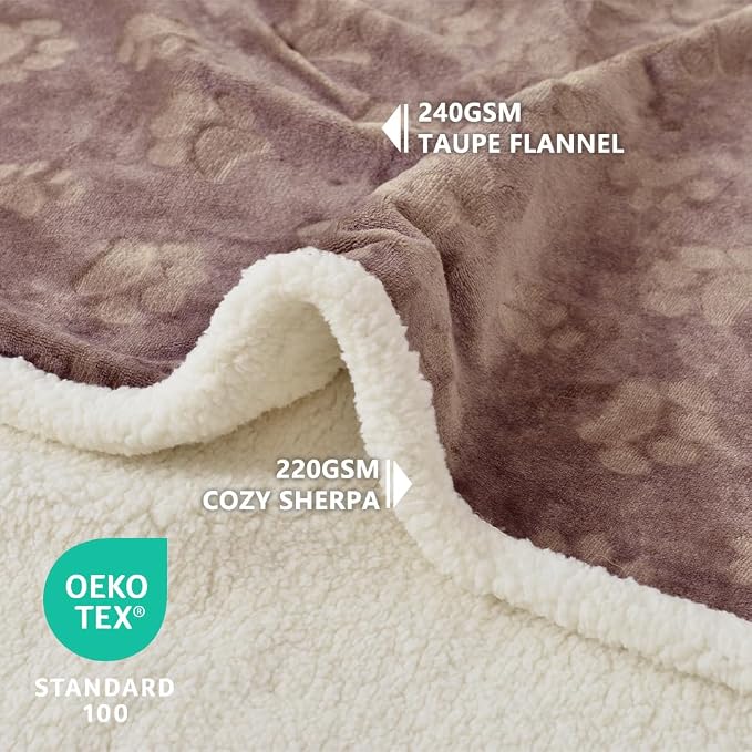 Dog Blankets for Large Dogs - Waterproof Cat Blanket Washable - Sherpa Fleece Puppy Blanket, Soft Plush Reversible Throw Protector for Bed Couch Car Sofa, 60"X80", Taupe
