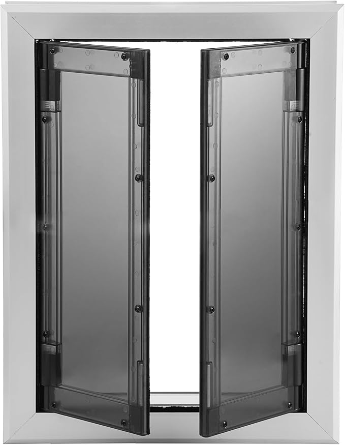SmarketBuy Large Dog Door, Weatherproof Aluminum Dog Door with Automatic Closing Double Panels Easy to Install Pet Door for Large Dogs and Cats, Closing Panel Included
