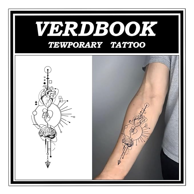 Waterproof Temporary Tattoos: 2-Sheet Tattoo Kit with Realistic Body Stickers, Semi-Permanent Tattoos for Adults Lasting 7-15 Days – Safe for Men & Women, Mind Core