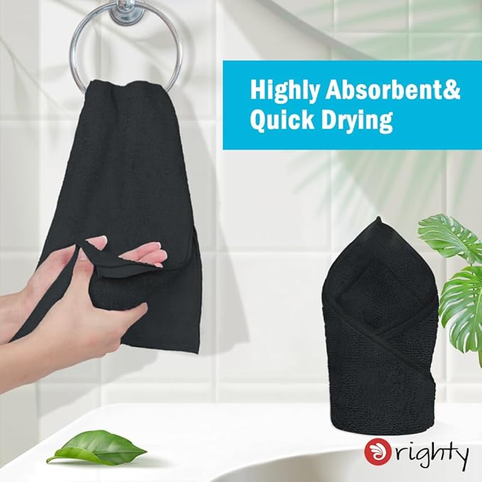 Orighty Black Microfiber Hand Towels, 24Pcs 16x28'', Quick Drying&Absorbent