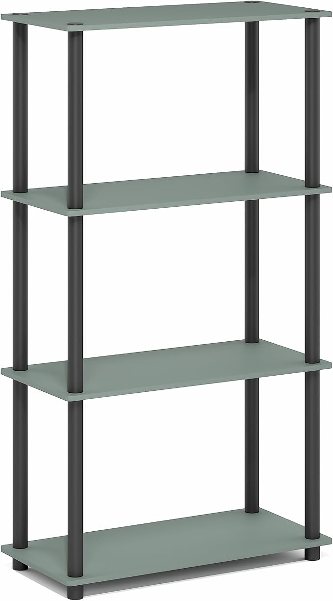 Furinno Turn-N-Tube Storage Shelves, 4-Tier Toolless Book Shelf, Corner Shelf, Open Shelves, for Organization and Storage, Living Room, Garage, Home Office, Sage Green