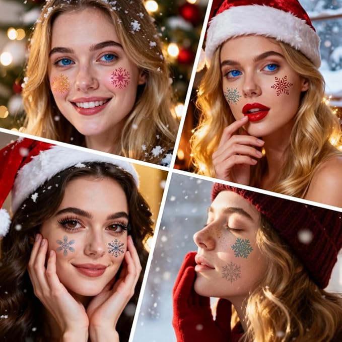 Christmas Temporary Tattoos Winter Snowflake Face Stickers Christmas Snow Tattoos Mixed Styles Glitter Eye Fake Tattoos Cute Waterproof Frozen Stickers for Girls Body Art Makeup 10 Sheets