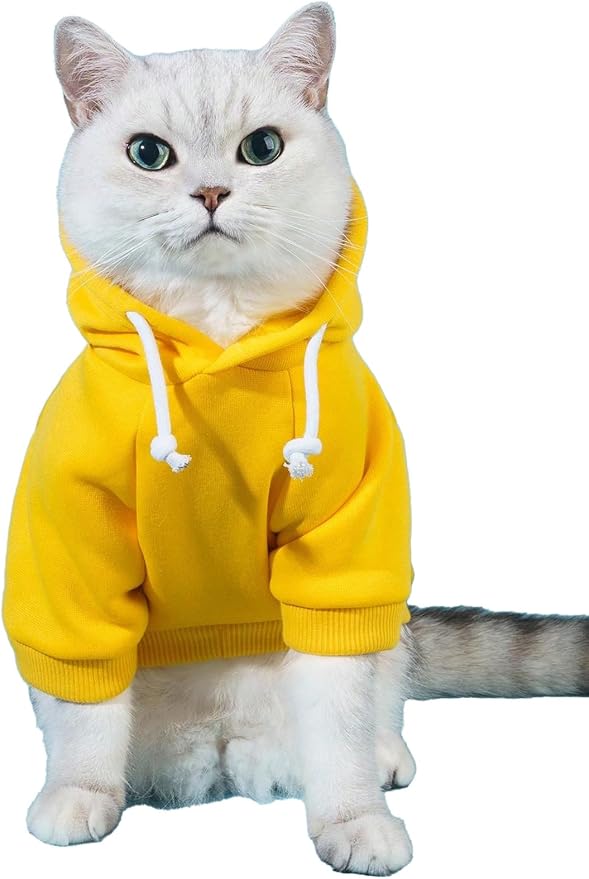 Basic Dog Hoodie Sweatshirt Puppy Sweater Warm Cat Costumes Pet Clothes for Chihuahua Puppy Kitten Small Medium Dogs Yellow Small
