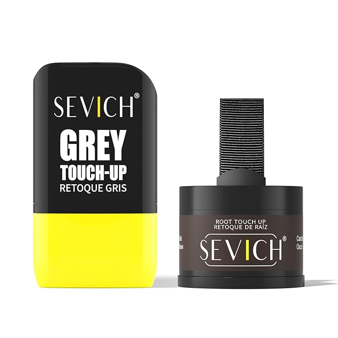 SEVICH Grey Hair Touch-Up Stick & Hairline Powder Combo, Root Concealer for Gray Hair Coverage, Waterproof & Smudge-Proof Formula for Instant Root Touch Up and Sparse Hairline Filler (Dark brown)