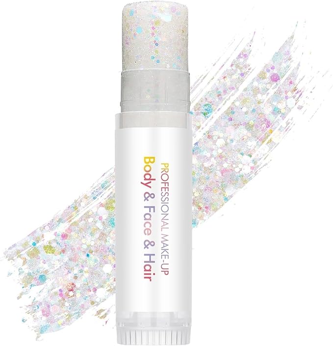 Rainbow Hair Glitter Stick, Perfect Sparkling Theme Day Neon Outfit Singer Concert Music Rave Festival Party Accessories Face and Body Glitter Makeup.