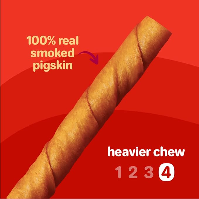 Hartz Oinkies Natural Smoked Pig Skin Twist Dog Treat Chews - 20 Pack