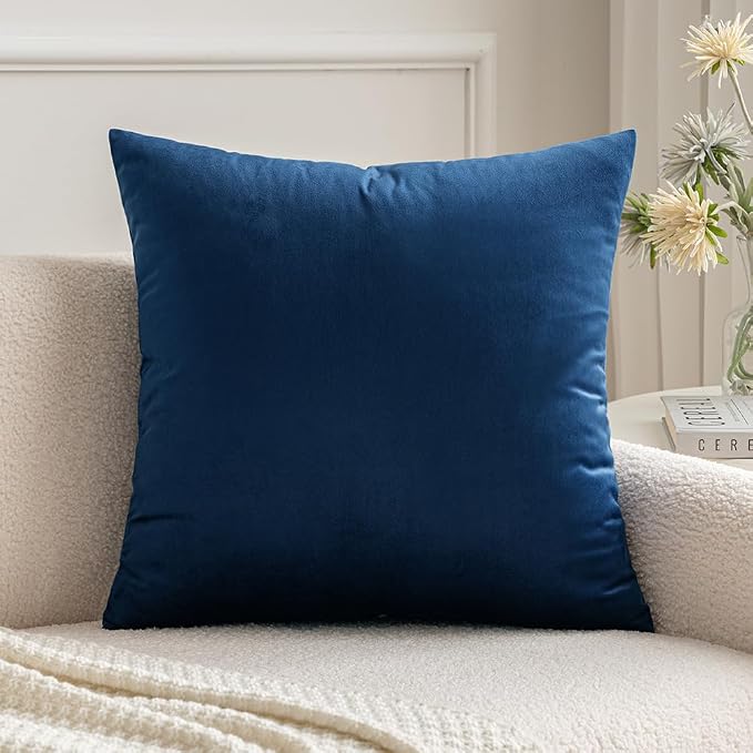 MIULEE 24x24 Inch Euro Velvet Throw Pillow Cover Set of 1 Dark Blue | Soft Luxury Decorative Throw Pillow Cover, Single Cushion Case, Home Decor for Chair Couch Sofa Bedroom Car Bed