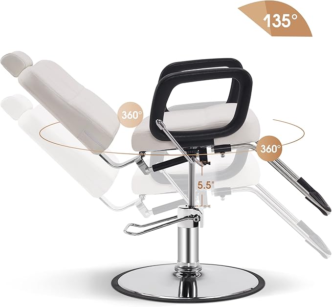 BarberPub Reclining Hydraulic Barber Chair Salon Beauty Spa Shampoo Equipment 2059 (White)