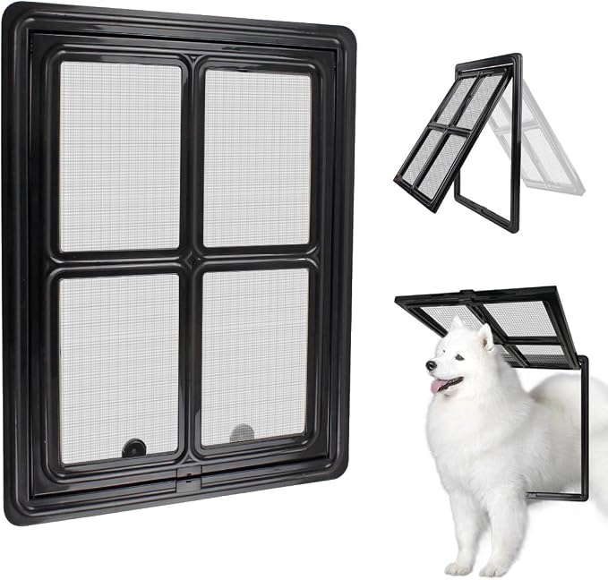 Namsan Pet Screen Door, Dog Door for Sliding Screen Door, 12x16 Inches Doggy Door for Screen Door, Magnetic Close Dog Door Window Porch, Large, Black