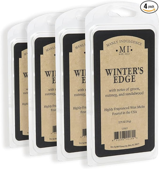 Manly Indulgence Winters Edge Scented Wax Melts, Wax Melt Warmer Cubes, Long Lasting Scented Wax Warmer Cubes, 4 Pack, 6 Cubes Each - Made in The USA