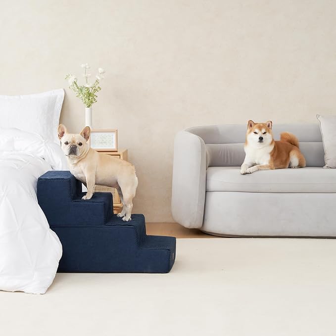 EHEYCIGA Dog Stairs for Bed 20" H, 4-Step Extra Wide Dog Steps, Navy | Pet Steps for Small Dogs and Cats for High Bed, Non-Slip Balanced Pet Ramp Indoor