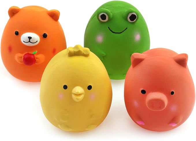 CHIWAVA 4PCS 2.4" Squeak Latex Puppy Toy Funny Animal Sets for Small Dog