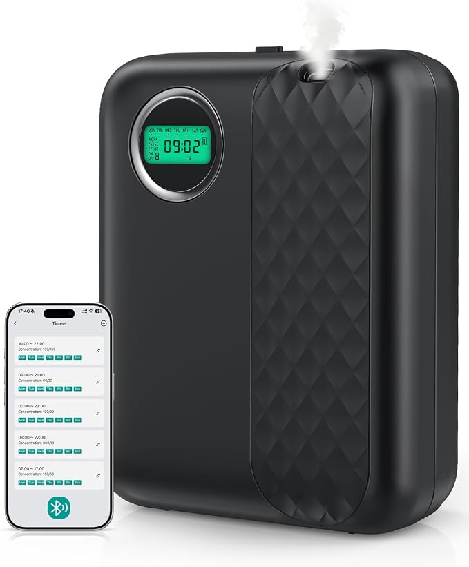 RoyAroma Waterless Essential Oil Diffuser for Home & Office, Smart Bluetooth App Control Scent Machine, 3000 Sq Ft Coverage, 400mL Cold Air Aromatherapy for Large Rooms - Sleek Black