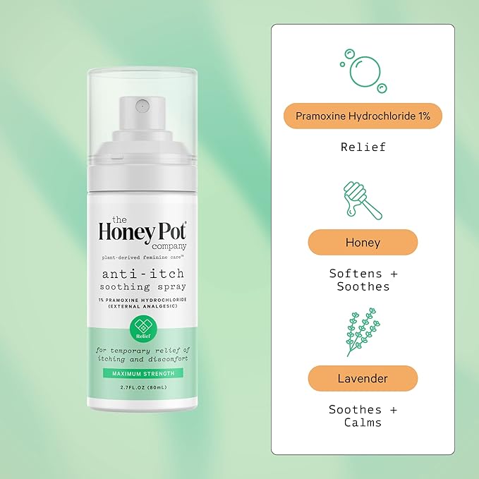The Honey Pot Company - Feminine Anti-Itch Spray - at Home or On The Go Medicated to Relieve Itch and Irritation. Maximum Strength - 2.71 fl. Oz.