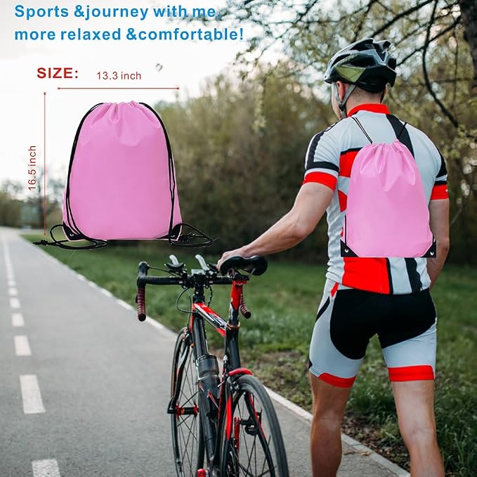 Drawstring Backpack Bulk 50 Packs Draw String Bags for Gym Sports Trip Pedestrianism ride Cinch Sack DIY for Women Men (pink)